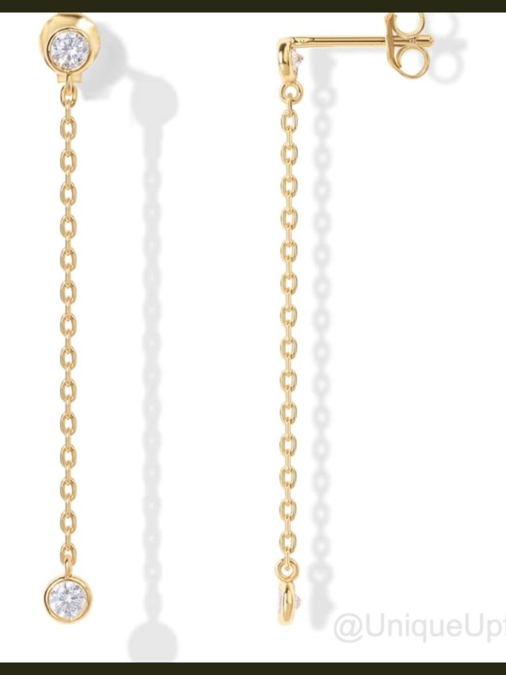 14K Gold Plated Linear Dangle Earrings CZ Station Drop 45mm